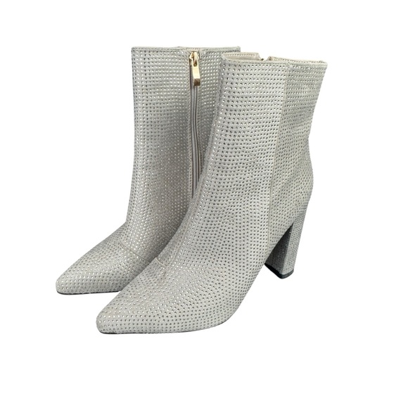 Rhinestone Heeled‎ Ankle Boots Pointed Toe Women's Size 10 Silver Gold Zipper - Picture 6 of 15
